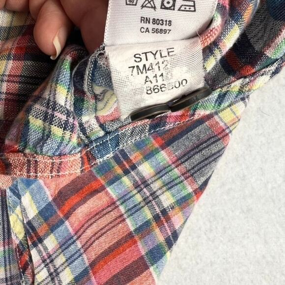 Lucky Brand Shirt Men's Size Large Red Blue Linen Plaid Short Sleeve Button Down - Picture 6 of 11